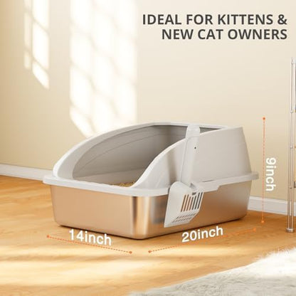 Stainless Steel Cat Litter Box with Lid, Metal Kitty Litter Box with Scoop, Non-Stick Base, Easy to Clean for Cat, Rabbit, Guinea Pigs and Hamsters - Gray - Image 6