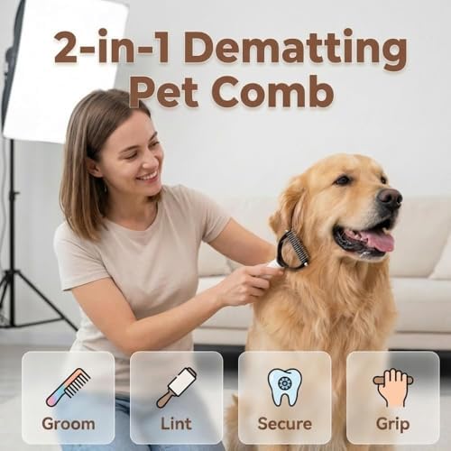 Double Sided Dematting Comb for Cats & Dogs, Undercoat Rake, Safe Deshedding Grooming Tool, Gentle Matt Remover Detangler for Long Thick Haired Pets, Ergonomic Pet Grooming Brush - Image 6