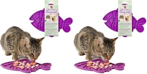SPOT Soother Lick Mat-Licking Mat for Cats, Kittens, Medium and Large Dogs and Puppies, Food Grade Rubber, Anxiety Reliever, Dog Peanut Butter Lick Pad, Slow Feeder, 9.75inch, Fish (Pack of 2) by SPOT