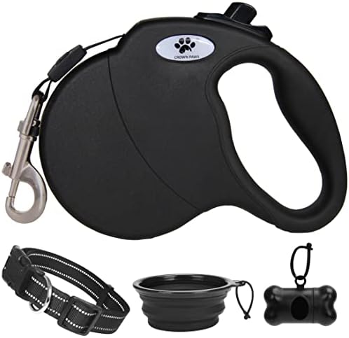 16 ft Retractable Dog Leash for Large Dogs up to 110 lbs,Tangle-Free Nylon Tape,Black L by CROWN+PAWS