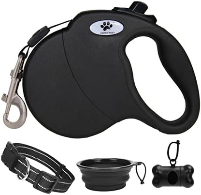16 ft Retractable Dog Leash for Large Dogs up to 110 lbs,Tangle-Free Nylon Tape,Black L by CROWN+PAWS