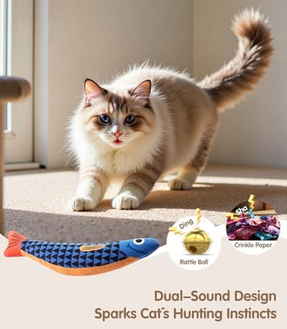 Interactive Cat Toys with[5000mg Premium A+Catnip &Silvervine][Baby Grade] Soft Chew Kicker Cat Toys for Indoor Cats & Kittens, Crinkle &Rattle Fish Sound Toy, Drives Bored Cats Crazy with Fun,3 Pack - Image 3