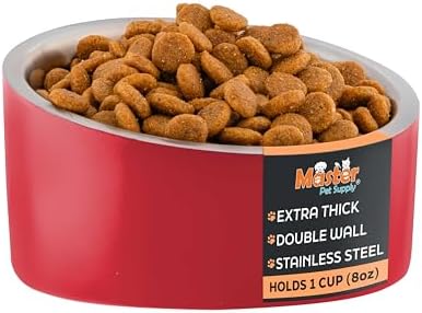 Master Pet Supply Stainless Steel Slanted Dog Cat Food Bowl 8 oz Crimson by MasterPetSupply