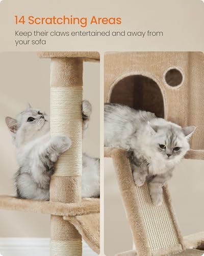 Feandrea Cat Tree, 81.1-in Large Cat Tower, Multi-Level Condo, Camel Brown - Image 6