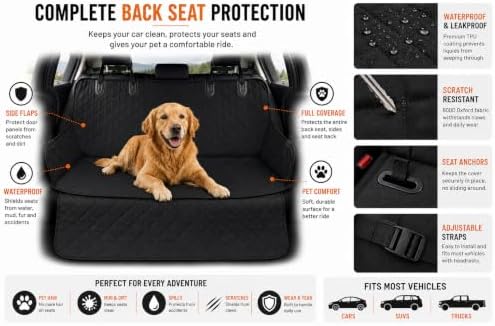 Back Seat Cover for Dogs, Dog Car Seat Cover, 100% Waterproof Dog Hammock with Side Flaps, Non-Slip Pet Seat Protector, Heavy Duty Oxford Fabric, Fits Cars, SUVs & Trucks - Image 6