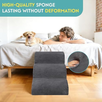 Dog Stairs for Small Dogs,15.7" H Pet Stairs 3-Steps Ramp for Puppy, Older Cat, Stairs with Whole 30D High Density Foam, Corduroy Fabric, Non-Slip Bottom Dog Steps for Bed and Couch (Grey, 3-Step) - Image 7