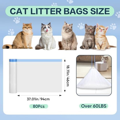 80 Count Jumbo Cat Litter Box Liners, Cat Litter Liners for Automatic Litter Box, 10-15 Gallon Heavy Duty Cat Litter Bags with Drawstrings, 37" x 18.11" - Image 2