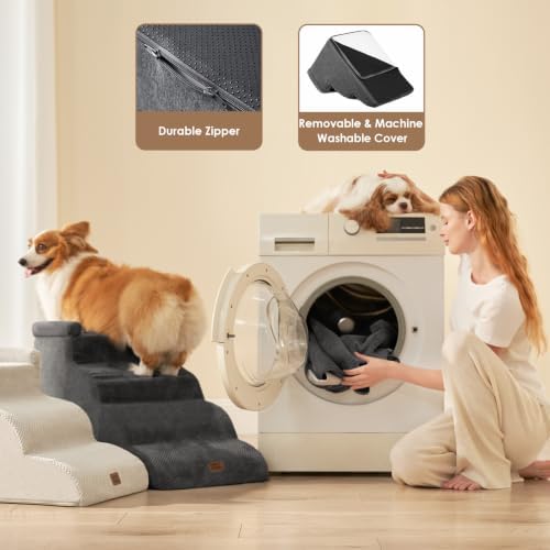 EHEYCIGA 5-Step Curved Dog Stairs for High Beds 20.7" H, Grey - Image 6