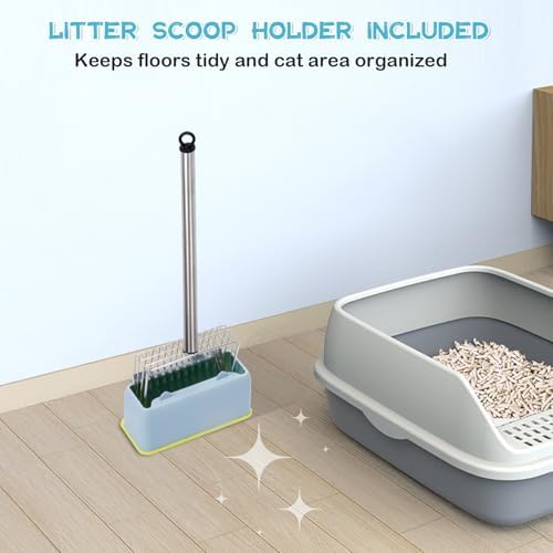 PETOCAT Metal Cat Litter Scoop with Holder Stainless Steel Kitten Poop Scooper, 17.5" Heavy Duty Pet Poop Sifter for Cat Box, Long Handle Large Waste Shovel, Fast Sifting Big Clumps, Solid & Durable - Image 6