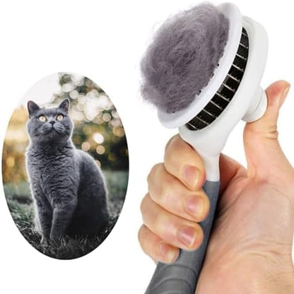 Self Cleaning Slicker Brush - Cat Brush Skin-Friendly Deshedding Grooming Massaging Tool for Long & Short Haired Pets, Cat Hair Brushes Easy Removes Undercoat for Dogs Cats Rabbits-UPGRADED, Gray by itPlus