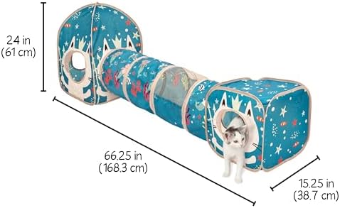 Kitty City Ocean-Themed Cat Play Furniture Set, Collapsible Pop-Up Cat Toys Combo with Cube, Tunnel & House, Indoor Kitty Playground for Play, Hiding & Lounging - Image 5