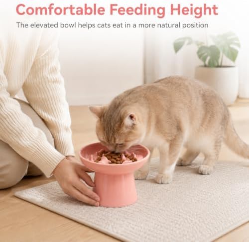 Cat Slow Feeder Bowl, Ceramic Elevated Cat Slow Feeder Bowl, Shallow Wide Opening Dish for Kitty, Anti Vomiting for Dry and Wet Food, Anti-Slip Design, Pink - Image 2