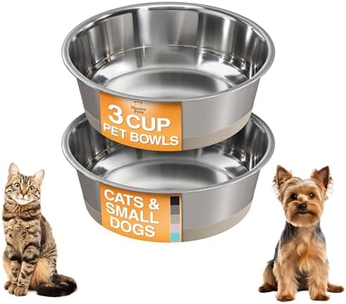 Neater Pet Brands Stainless Steel Dog Bowls with Non-Slip Rubber Bottom – 3 Cup (24 oz), Tan - Set of 2 Heavy Duty Metal Dog Bowls, Dishwasher Safe, Food or Water Bowl, Ideal for Small to Medium Dogs by NeaterPetBrands
