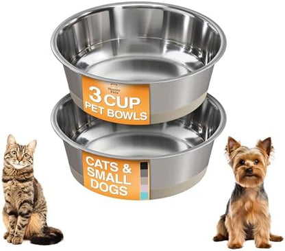 Neater Pet Brands Stainless Steel Dog Bowls with Non-Slip Rubber Bottom – 3 Cup (24 oz), Tan - Set of 2 Heavy Duty Metal Dog Bowls, Dishwasher Safe, Food or Water Bowl, Ideal for Small to Medium Dogs by NeaterPetBrands