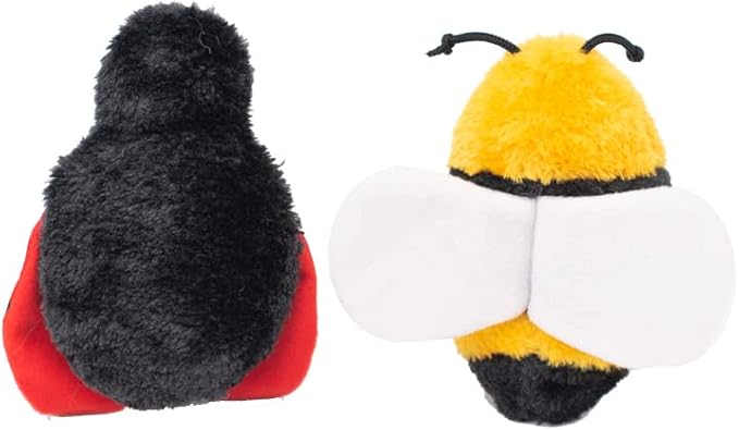 ZippyPaws Crinkle Toys - Interactive Dog Toys to Keep Them Busy, Squeaky Plush Pet Toy for All Breeds, Cute Gift for Small and Medium Dogs, Contains Round Squeakers - Bee and Ladybug, Pack of 2