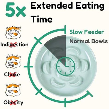 Slow Feeder Bowl for Cats and Small Dogs - Set of 3 Melamine Puzzle Cat Plates for Wet & Dry Food- Whisker Friendly & Dishwasher Safe & Non Slip Design (Blue + Green +White *3, 6.3''W) - Image 3