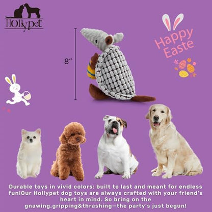 Hollypet Armadillo Squeaky Puppy Dog Toys for Small Medium Dogs, Yellow Egg - Image 2
