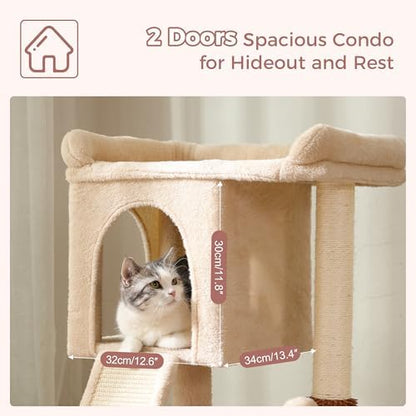 Cat Tree with 20x13”Large Bed 28”Cat Scratching Tower -Beige - Image 4