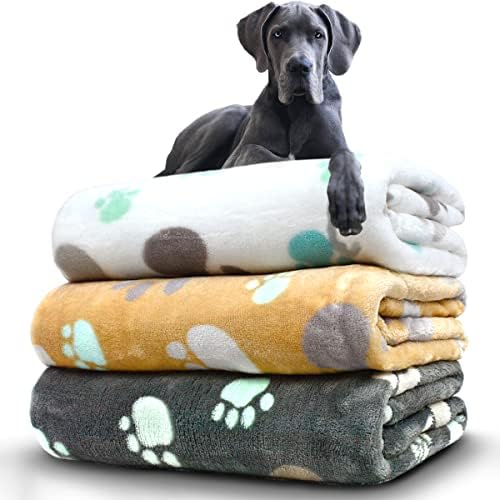 Dog Blankets for Medium Large Dogs, 3 Pack Dog Blanket Washable 41" x 31", Fuzzy Soft Pet Mat Throw Cover for Kennel Crate Bed, Cute Paw Pattern, Cat Blanket, Blankets for Dogs, Pet Blanket by NXDZI