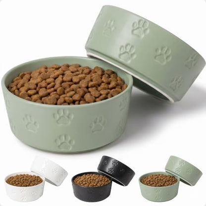 Ceramic Dog Bowl Set of 2 with Anti-Skid Base 7.5" W x 3" H, 6 Cup Capacity by HBDesignCo