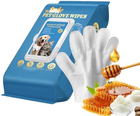 Pet Glove Wipes, Disposable Grooming Mitts for Dogs and Cats, Waterless Bath, Lick-Safe, with Jojoba Oil, Honey Extract and Shea Butter, 20 Count (Extra Thick, 20 Count-Glove Wipes) by WBLITUF