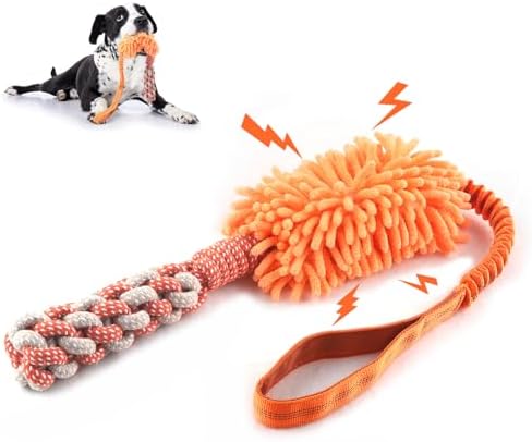 Dog Puppy Toys Dog Squeak Toys Plush Dog Toy with Dog Ropes Knots for Fun and Teeth Cleaning,Tug of War Toys, Puppy Chew Toys, Dog Rope Toys for Training Small, Large Dogs (Orange, Dog Bite Stick Toy) by wodoca