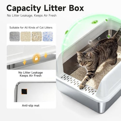 High-Sided Stainless Steel XL Cat Litter Box for Cats - Image 4