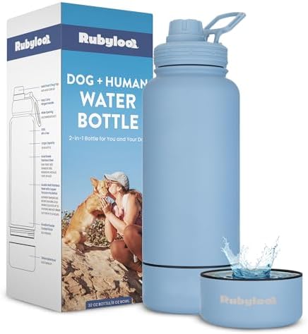 Rubyloo Dog Water Bottle with Detachable Bowl for Dog Lovers, Dusty Blue by Rubyloo
