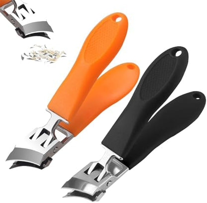 Generic 2PCS Wide Jaw Opening Anti-Splash Slanted Nail Clipper, Curved Toenail Clippers for Thick Toenails, Ingrown Nail Clippers, Black+Orange by Unknown