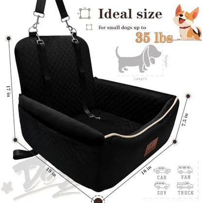 Dog Car Seat Bed 2 in 1 for Small/Medium Dogs up to 35 lbs,Adjustable Safety Leashes,Memory Foam with Soft Fabric Pets Travel Car Bed,Easily Installed in Front and Back seat,Removable and Washable. - Image 3
