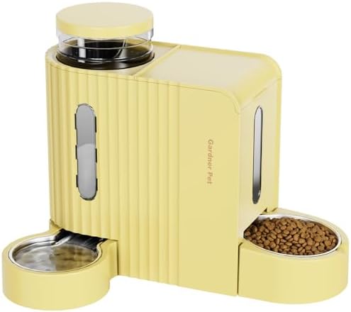 Gardner Pet Gravity Automatic 2-in-1 Pet Feeder, 0.8 Gallons*2 Cat Feeder and Water Dispenser Set, 100% BPA-Free and Stainless Steel Water Bowl for Dogs, Cats, Rabbits, Puppies (Yellow) by GardnerPet