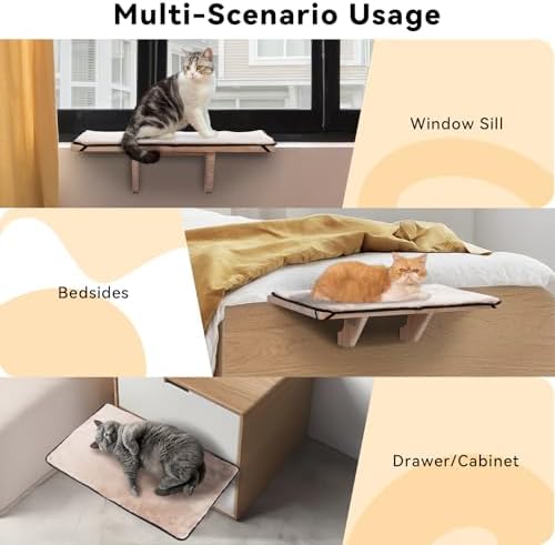 PETSFIT Cat Window Perch for 2 Cats, Adjustable, Solid Wood, Removable Mat - Image 2