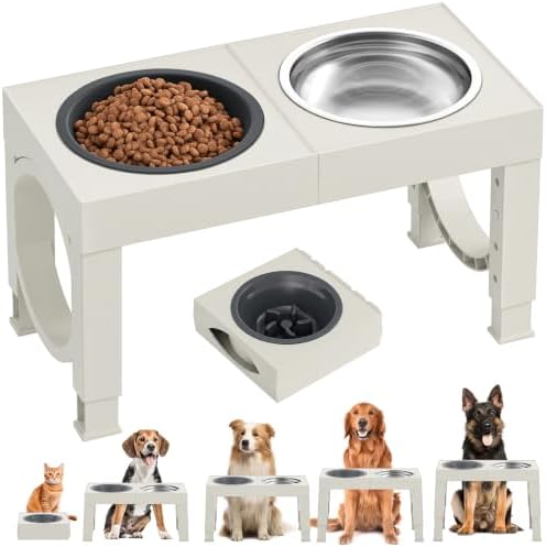 XIAZ Elevated Dog Bowls Large Breed Raised Dogs Bowl Stand Large/Medium Sized Dog Slow Feeder Dogs Bowls Food Water Stands 5 Heights Adjustable 9/11/12/14in Pet Feeder Dish Station by XiaZPet