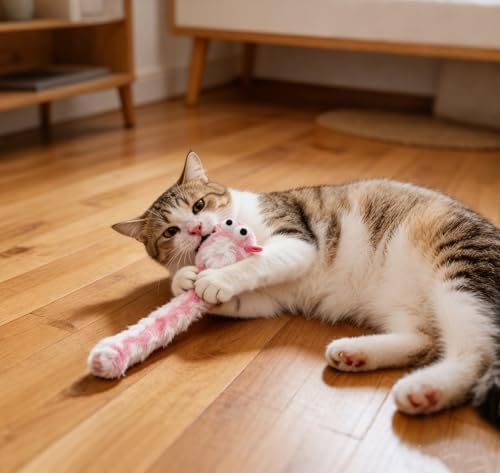 20 Pcs Cat Toy Pack Interactive Kitten Toy Set,Including Cute Catnip Chew Rope Springs Mice Crinkle Ball Furry Balls Toys for Indoor Cat,Pink Kitten Toys with Gift Bag - Image 6