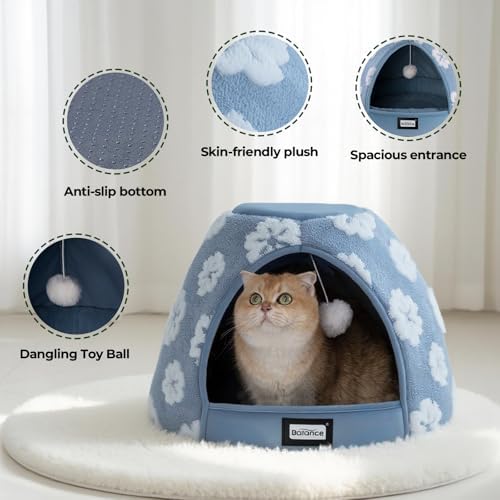 BALANCE Cat Beds for Indoor Cats, 2-in-1 Cat Bed Cave with Anti-Slip Bottom and Ultra-Soft Plush, Cozy Cats House Tent for Kittens and Small Dogs, 19 Inches, Blue - Image 4
