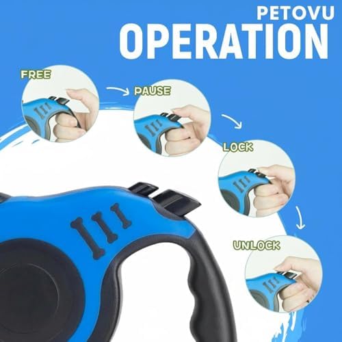 Retractable Dog Leash Features a Durable 16.5 ft (5 m) Tape for Pets up to 33 lbs, with a Smooth one-Button Brake and Lock System and an Ergonomic, Anti-Slip Handle for Safe, Controlled Walks - Image 3