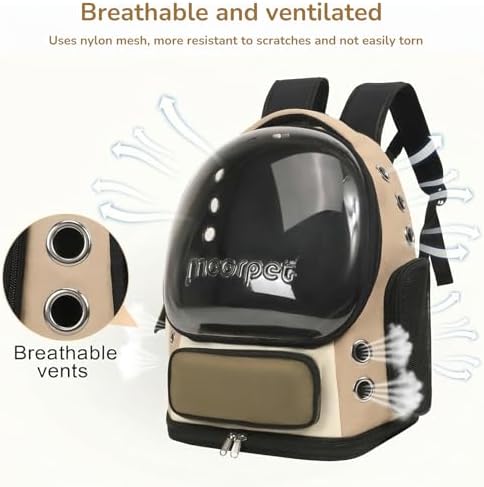 Cat Bubble Backpack Carrier, TSA Airline Approved Pet Travel Bag for Small Medium Dogs, Clear Hiking Camping Backpack for Cats, Kitten and Puppy up to 18 lbs, Khaki Bubble - Image 2