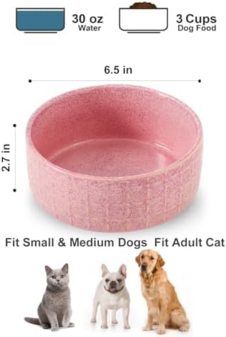 Ceramic Dog Bowls, 6.5inch Dog Food Bowls Water Bowl Dishes for Middle and Small Size Dogs, Pet Plates for Food, Pink - Image 2
