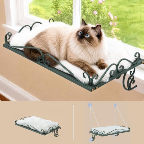 PUPETPO Cat Window Perch for Large Cats, 2-in-1 Window & Sill Mount, Green by PUPETPO