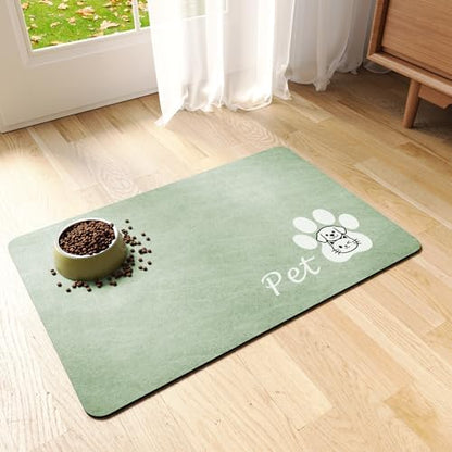 Dog Food Mat Cat Feeding Mat for Food and Water Bowls,16"x24",Sage Green by RUEYA