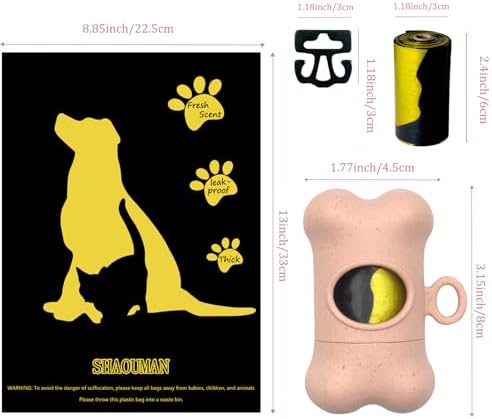 Bone-Shaped Dog Poop Bag Holder for Leash |Dispenser with 30 Leak-Resistant Waste Bags & Carabiner Clip (2 Pack Pink) - Image 4