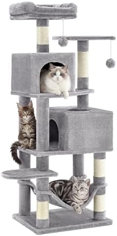 SONGMICS HOME Cat Tree for Indoor Cats, Multi-Level Cat Tower with Sisal Scratching Posts, Hammock and Condo, Light Gray by SONGMICSHOME