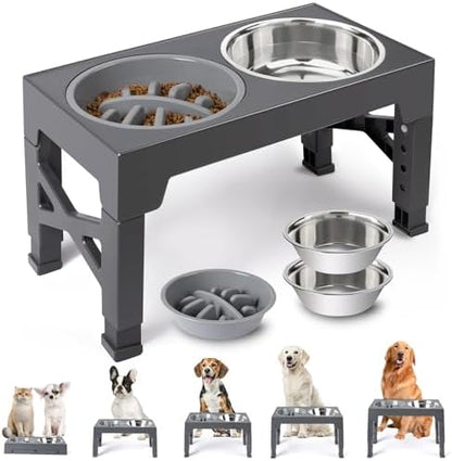 Elevated Dog Bowls with 5 Adjustable Heights Stand by Heeyoo