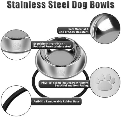 3Pcs Stainless Steel Dog Bowls Set with Dog Paw Pattern- Non-Slip Food and Water Bowl 13 Oz - Dishwasher-Safe, Rust Resistant Metal Pet Bowls for Small/Medium/Large Sized Pets - Image 4