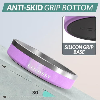 Coldest Dog Bowl - Anti Rust Metal, Non Slip, 3 Layers Insulated Stainless Steel Dog Bowls - Spill Proof & Heavy Duty - Water Bowl for Dogs, Cats, Dish Washer Safe (21 oz,Saturn's Moon Purple Glitter) - Image 2