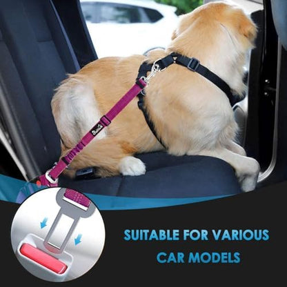 SlowTon Dog Seat Belt for Car, 2 Pack Dog Car Harness Seatbelt with Bungee - Image 3