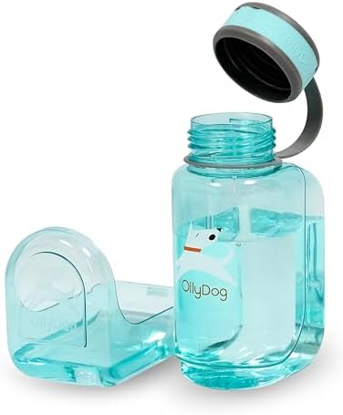 OllyDog OllyBottle Tritan Water Bottle with Detachable Dog Bowl | BPA Free Leakproof | 20oz | Share Water with Your Dog | Hiking Travel Camping (600ML, Aqua Blue) by OllyDog