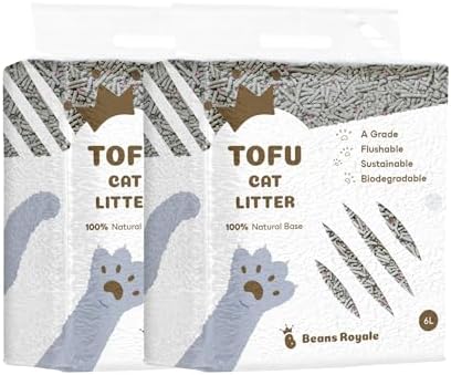 2pcs Pack (6L x 2) Tofu Cat Litter, Clumping Kitty Litter, Flushable,Pea Fiber,Dust Free, Odor Control, Low Tracking, Lightweight (Carbon Mixed) by BeansRoyale