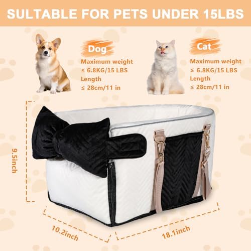 Dog Car Seat for Small Dogs, Portable Center Console Dog Car Seat, Pet Booster Seats with Safety Belt and Soft Cushion, Pet CarSeat for Dogs and Cats Under 15 lbs, White - Image 2