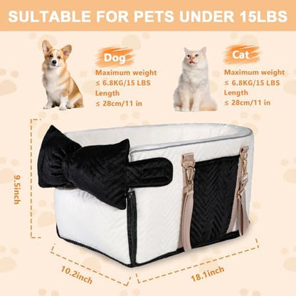 Dog Car Seat for Small Dogs, Portable Center Console Dog Car Seat, Pet Booster Seats with Safety Belt and Soft Cushion, Pet CarSeat for Dogs and Cats Under 15 lbs, White - Image 2